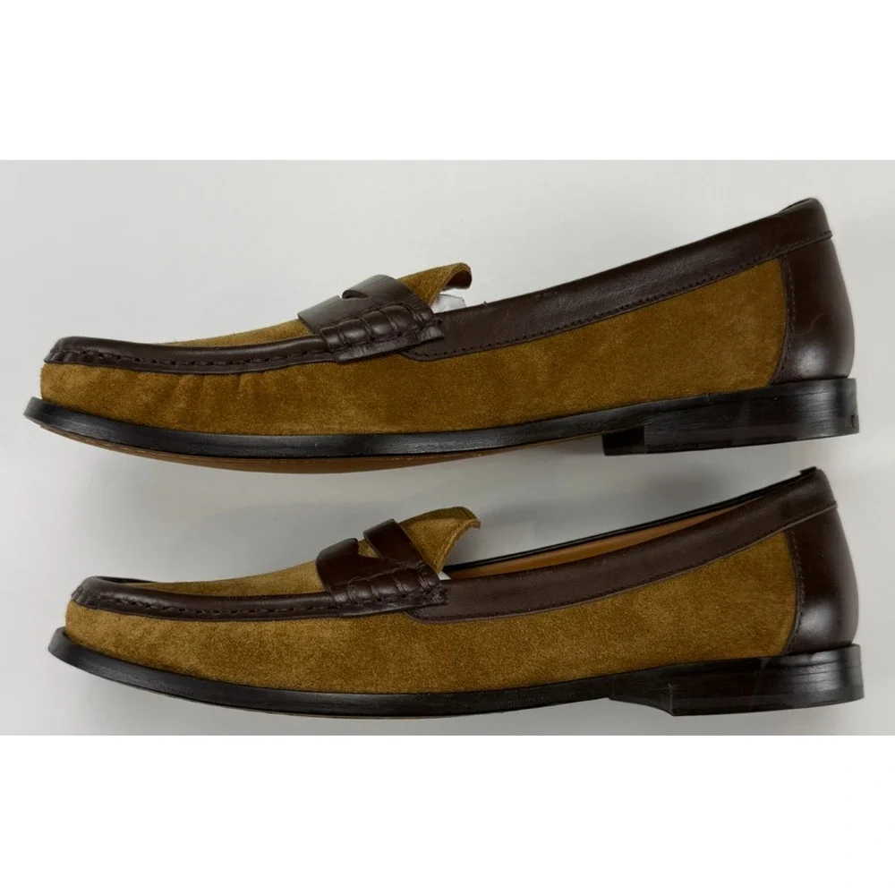 Polo Ralph Lauren Mens 9.5 B Suede Leather Penny Loafers Brown Made Spain